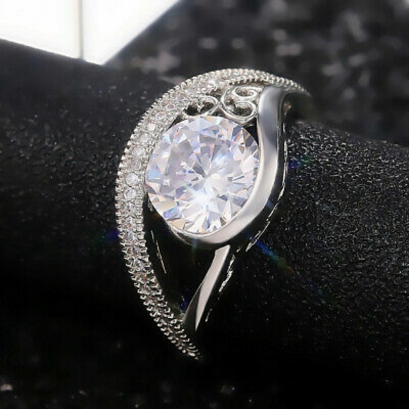 Silver Simulated Diamonds Ellipse Ring - Picture 3 of 6